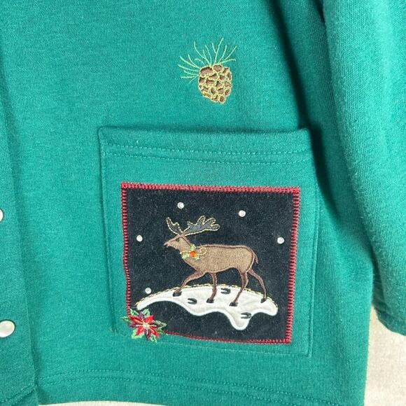 VTG Breckenridge Womens Patchwork Cardigan Size S Christmas Holidays Reindeer - Picture 4 of 12